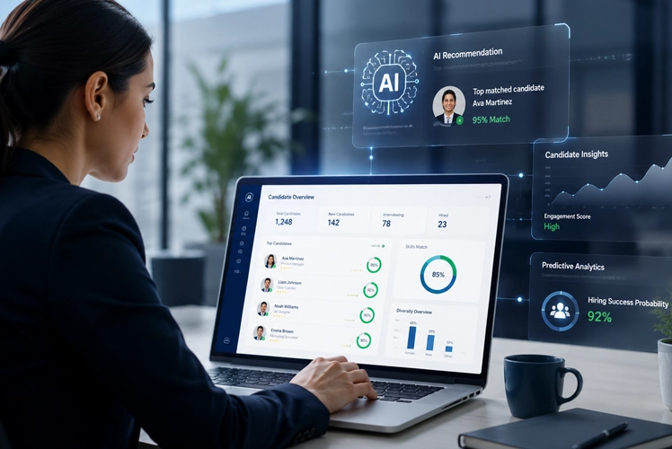 Inteligência artificial no RH: profissional analisadados de recrutamento